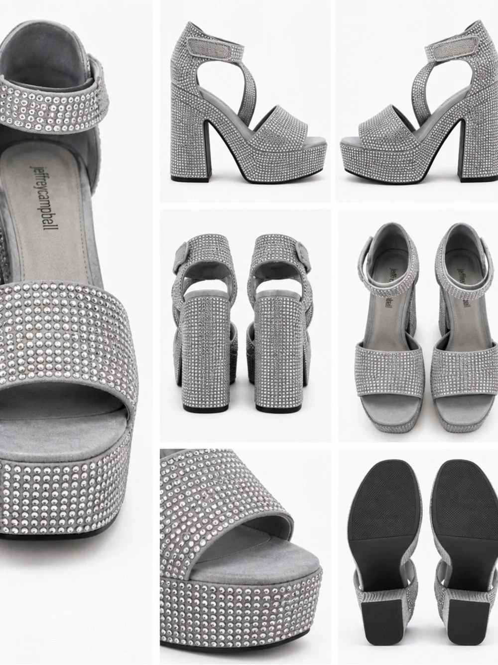 Jeffrey Campbell Silver Rhinestone Platform Heels